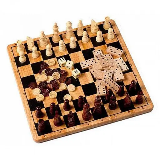 Set 5 in 1. Сhess, checkers, backgammon, dominoes, tic-tac-toe (28 x 28 cm) photo 2