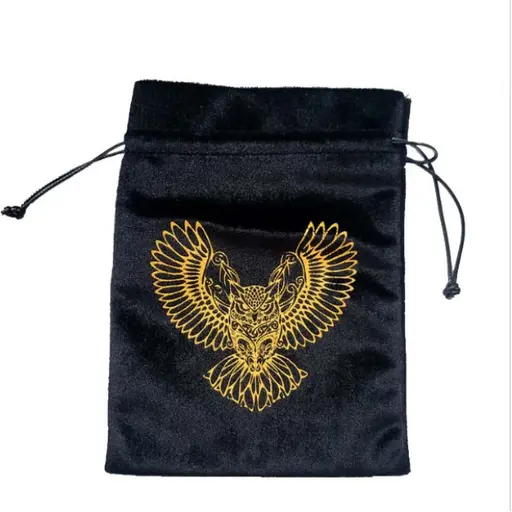 Black pouch with a Owl print 12.5x18 cm (Velvet)