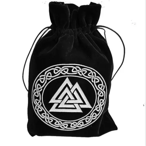 Black pouch with a Triquetra print 12,5х18 cm (Velvet)