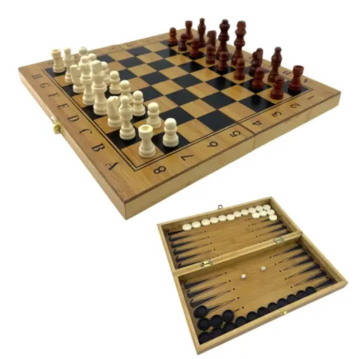 Bamboo chess, checkers, backgammon (33.5 x 33.5 cm) photo 6