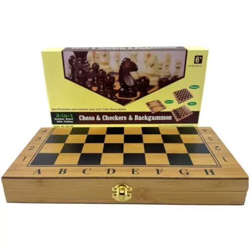 Bamboo chess, checkers, backgammon (33.5 x 33.5 cm)