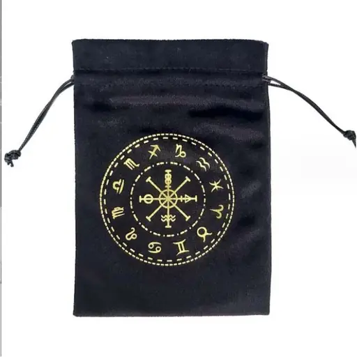 Black pouch with a Zodiac print 12,5х18 cm (Velvet)