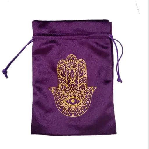 Мішечок бордовий з принтом Хамса 12,5х18 см (Оксамитовий)