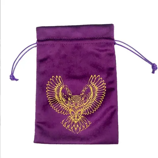 Мішечок бордовий з принтом Сова 12,5х18 см (Оксамитовий)