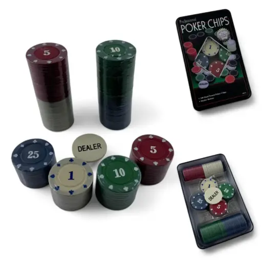 Poker Chips in Metal Box photo 2