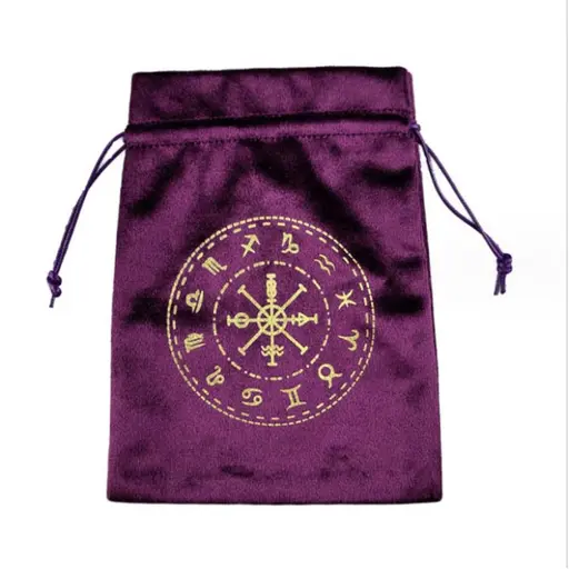 Burgundy pouch with a Zodiac print 12,5х18 cm (Velvet)