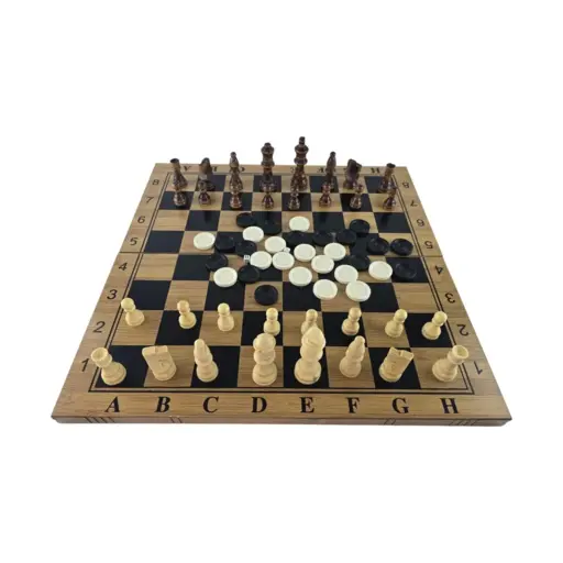 Bamboo chess, checkers, backgammon (47 x 47 cm) photo 2