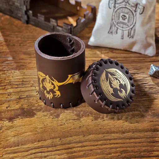 Dice Cup Flying Dragon (brown & golden leather) photo 4