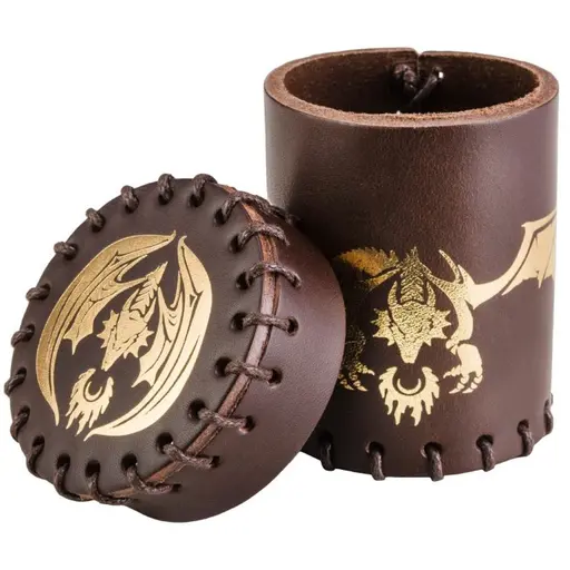Dice Cup Flying Dragon (brown & golden leather)