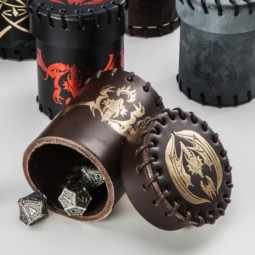 Dice Cup Flying Dragon (brown & golden leather) photo 3