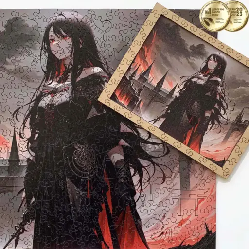 Дерев`яний пазл Аніме - Дівчина в чорному (248) photo 3