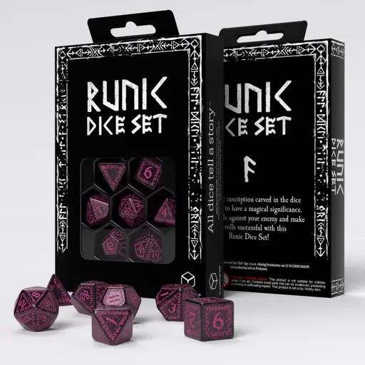 Shimmering Black with Magenta Runic Dice Set